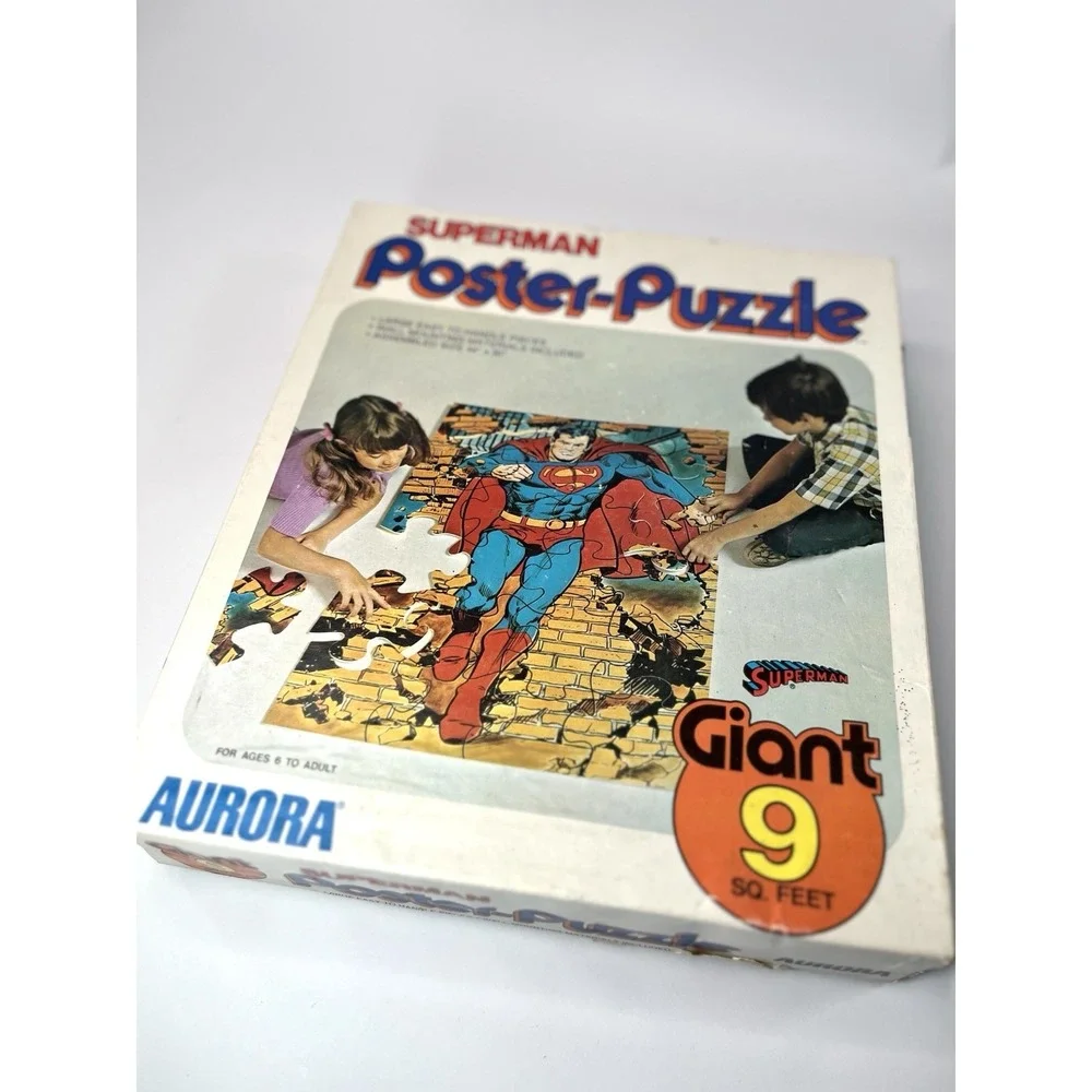 VINTAGE 1974 Aurora Superman Giant Poster Puzzle in BOX 9 sq Feet
